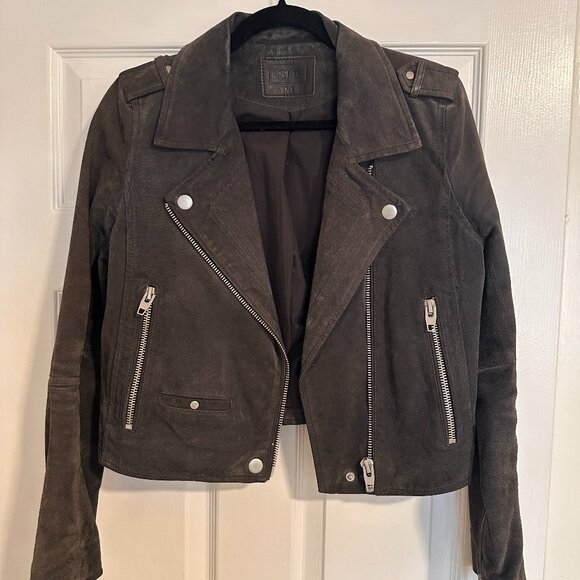 Real Suede Moto Jacket in Gray - Picture 1 of 5